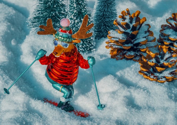 Moose Figure Comic Reindeer Skiing Ski Sport 